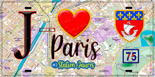 Plaque métal décorative  J' ❤️ Paris : Métro Station Jaurès