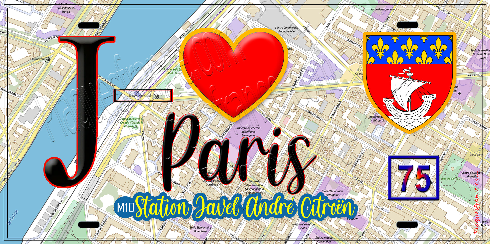 Plaque métal décorative  J' ❤️ Paris : Métro Station Javel – André Citroën