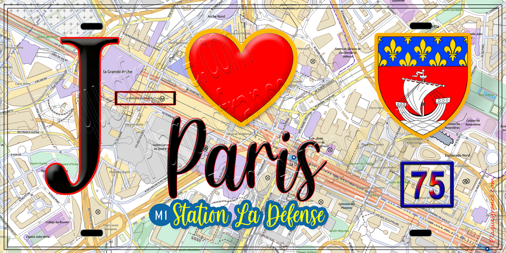 Plaque métal décorative  J' ❤️ Paris : Métro Station La Défense