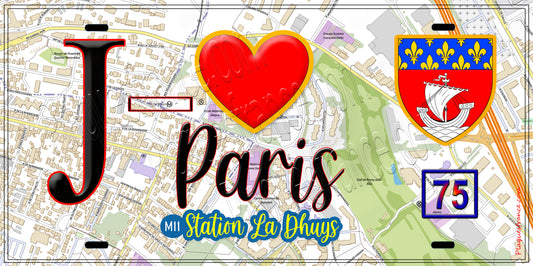 Plaque métal décorative  J' ❤️ Paris : Métro Station La Dhuys