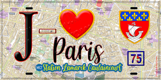 Plaque métal décorative  J' ❤️ Paris : Métro Station Lamarck – Caulaincourt