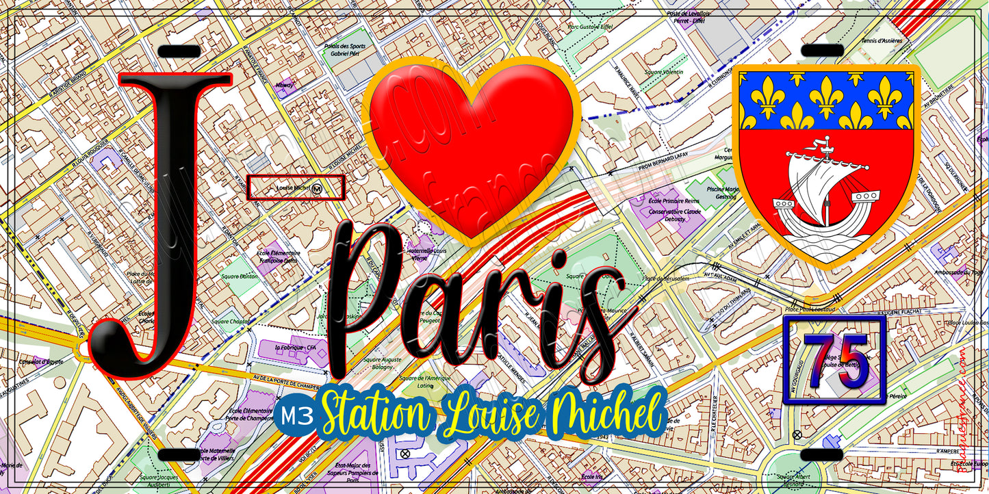 Plaque métal décorative  J' ❤️ Paris : Métro Louise Michel