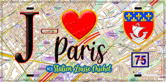 Plaque métal décorative  J' ❤️ Paris : Métro Louise Michel