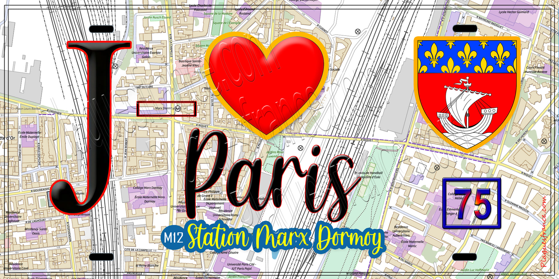 Plaque métal décorative  J' ❤️ Paris : Métro Station Marx Dormoy