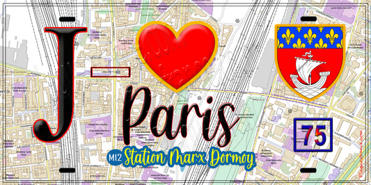 Plaque métal décorative  J' ❤️ Paris : Métro Station Marx Dormoy