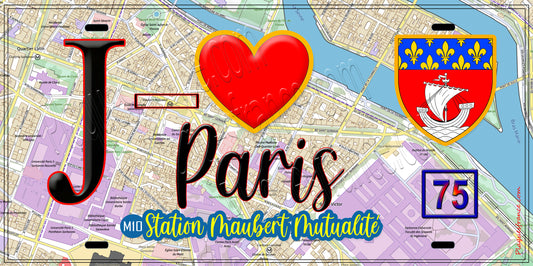 Plaque métal décorative  J' ❤️ Paris : Métro Station Maubert – Mutualité
