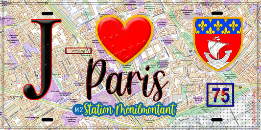 Plaque métal décorative  J' ❤️ Paris : Métro Station Ménilmontant