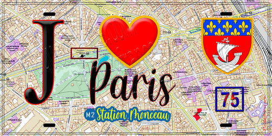 Plaque métal décorative  J' ❤️ Paris : Métro Station Monceau