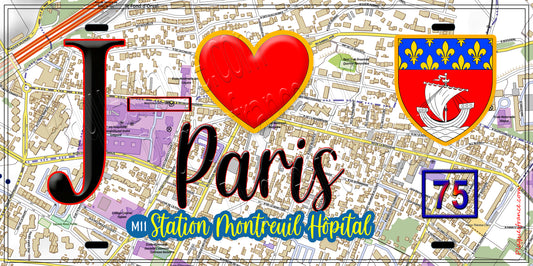 Plaque métal décorative  J' ❤️ Paris : Métro Station Montreuil – Hôpital