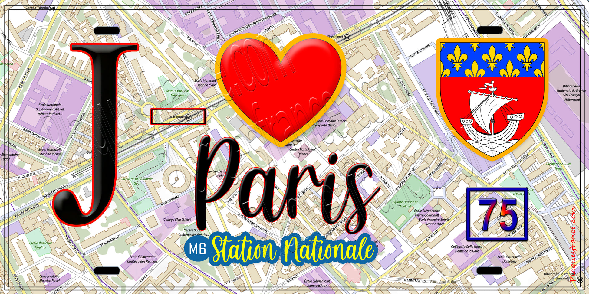 Plaque métal décorative  J' ❤️ Paris : Métro Station Nationale