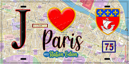 Plaque métal décorative  J' ❤️ Paris : Métro Station Odéon