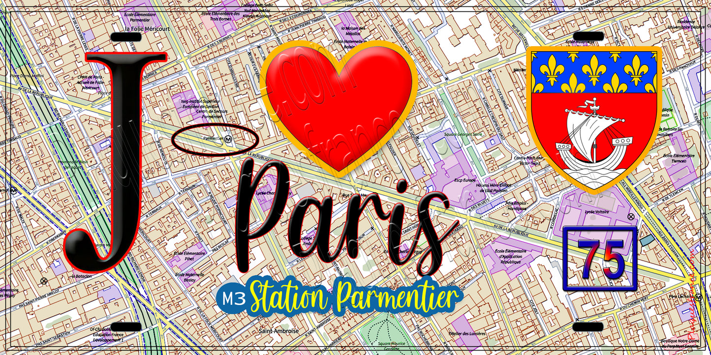 Plaque métal décorative  J' ❤️ Paris : Métro Parmentier