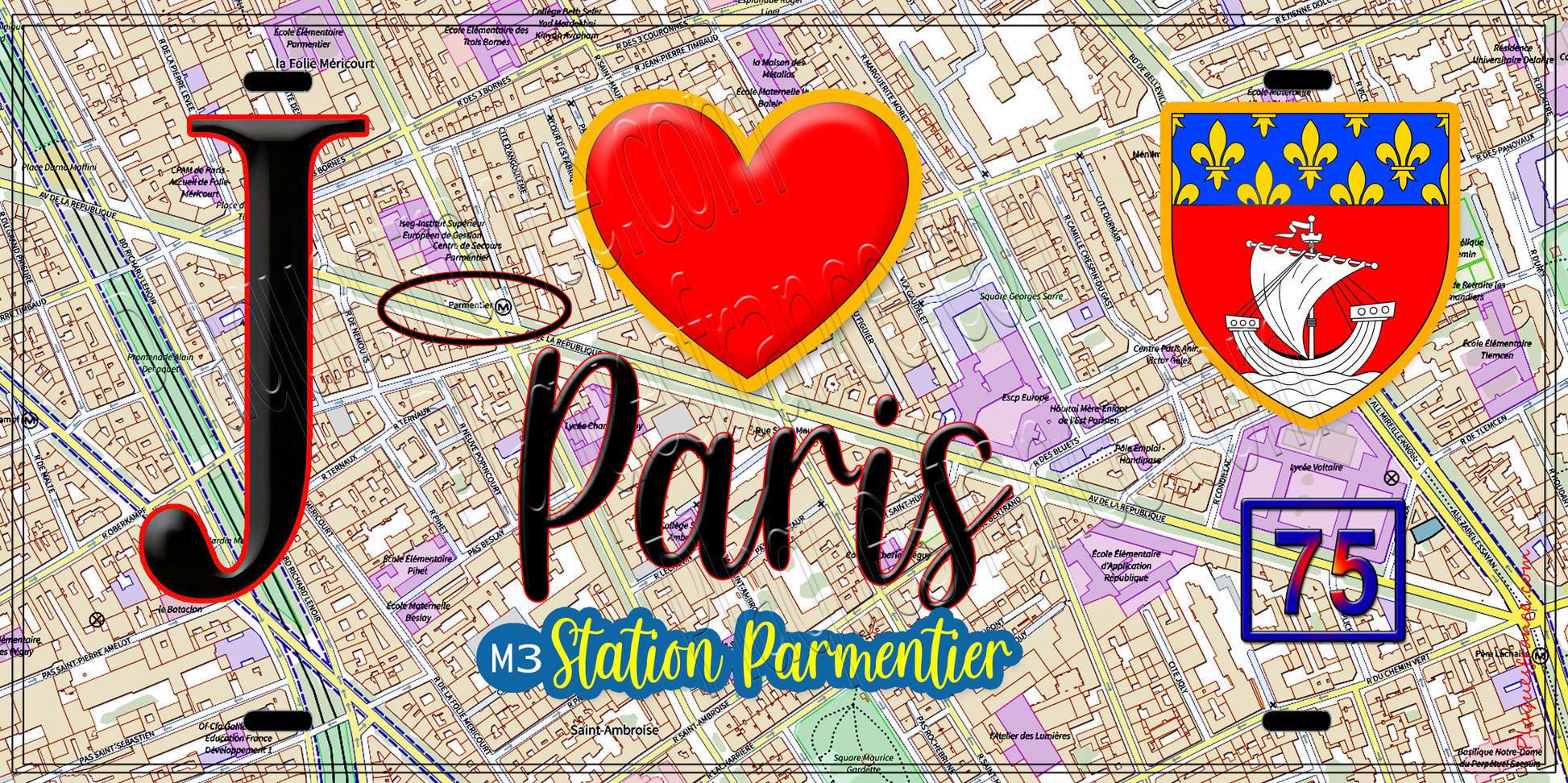 Plaque métal décorative  J' ❤️ Paris : Métro Parmentier