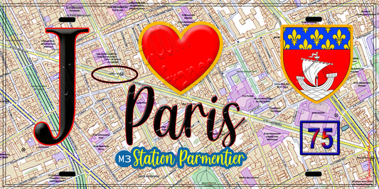 Plaque métal décorative  J' ❤️ Paris : Métro Parmentier