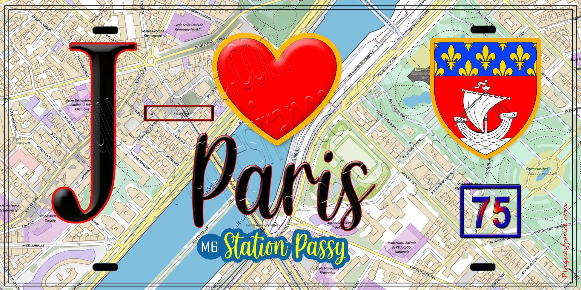 Plaque métal décorative  J' ❤️ Paris : Métro Station Passy