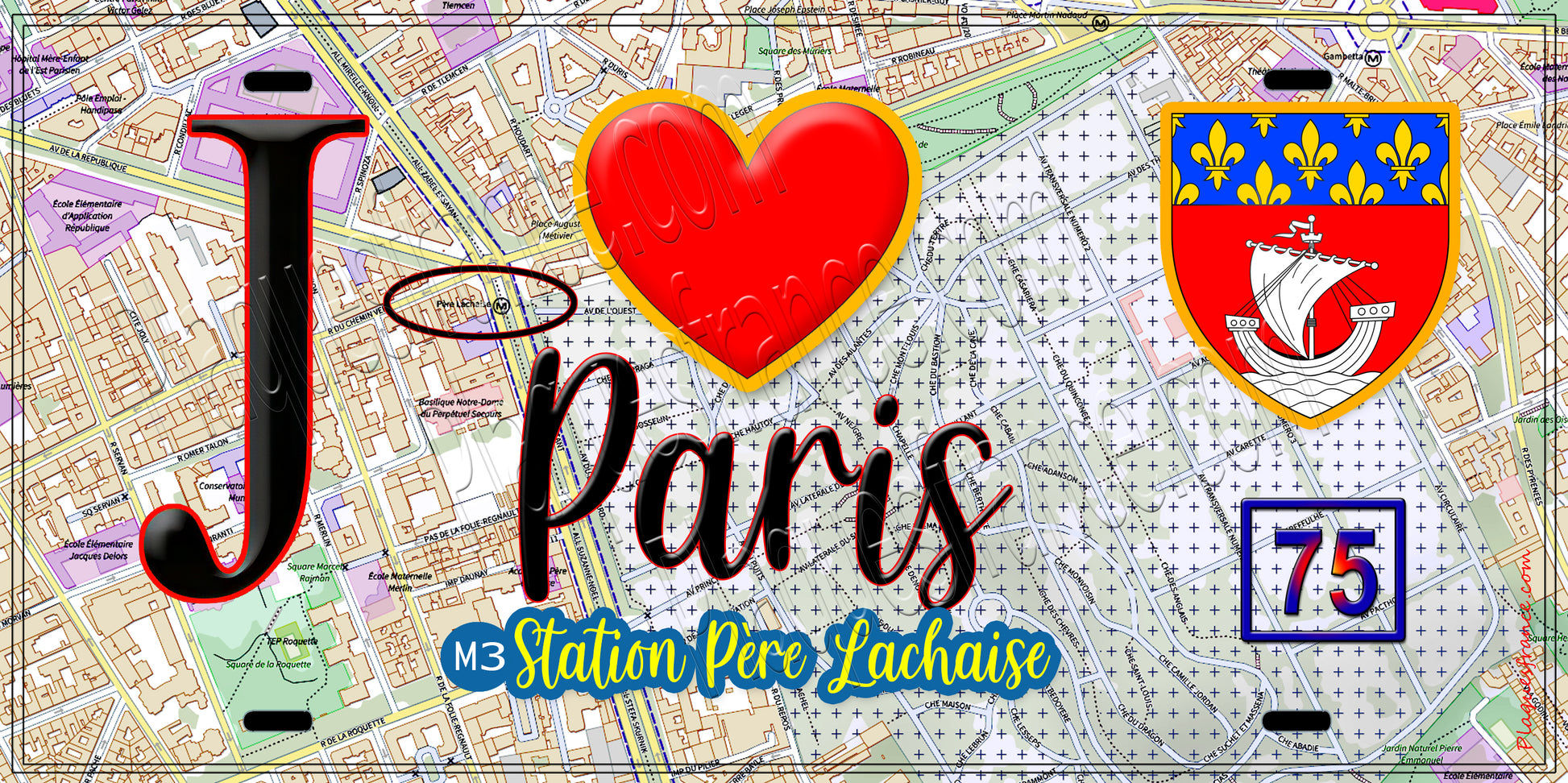 Plaque métal décorative  J' ❤️ Paris : Métro Père Lachaise