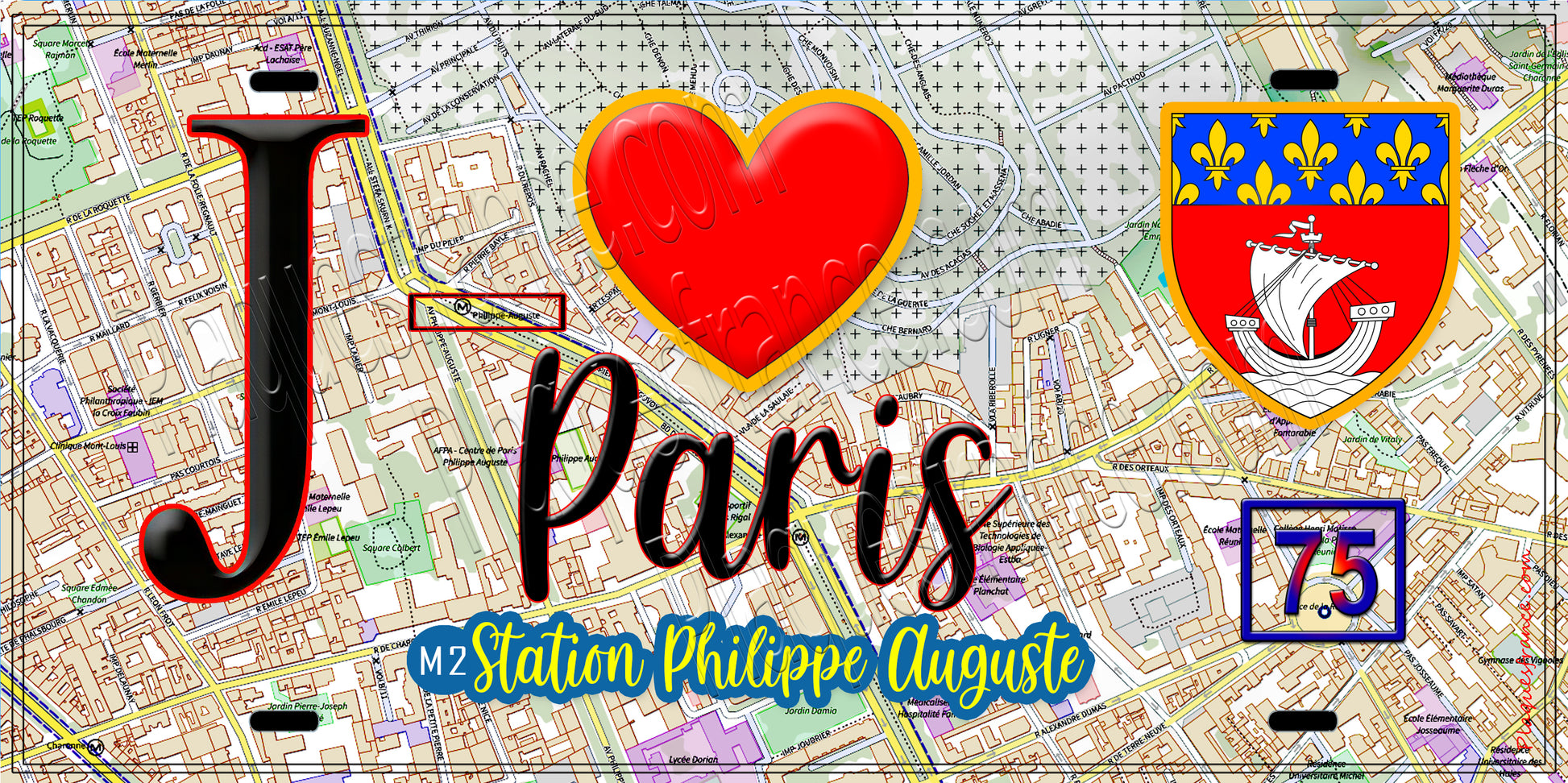 Plaque métal décorative  J' ❤️ Paris : Métro Station Philippe Auguste