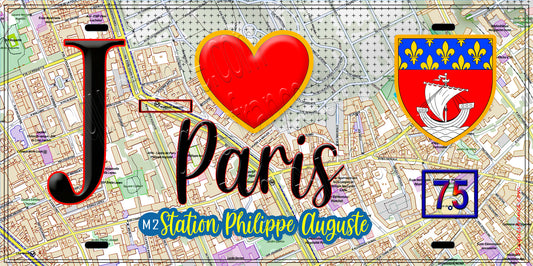 Plaque métal décorative  J' ❤️ Paris : Métro Station Philippe Auguste