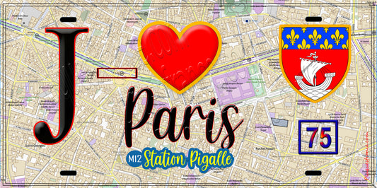 Plaque métal décorative  J' ❤️ Paris : Métro Station Pigalle