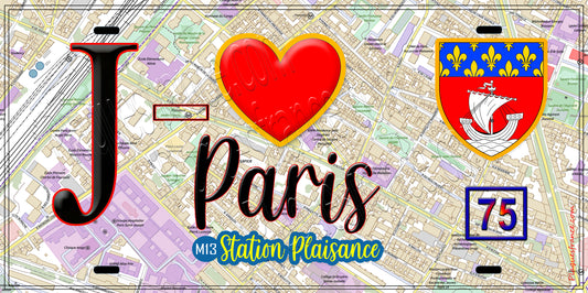 Plaque métal décorative  J' ❤️ Paris : Métro Station Plaisance
