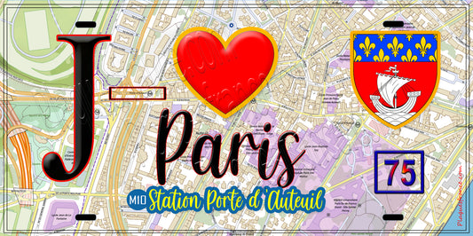 Plaque métal décorative  J' ❤️ Paris : Métro Station Porte d’Auteuil