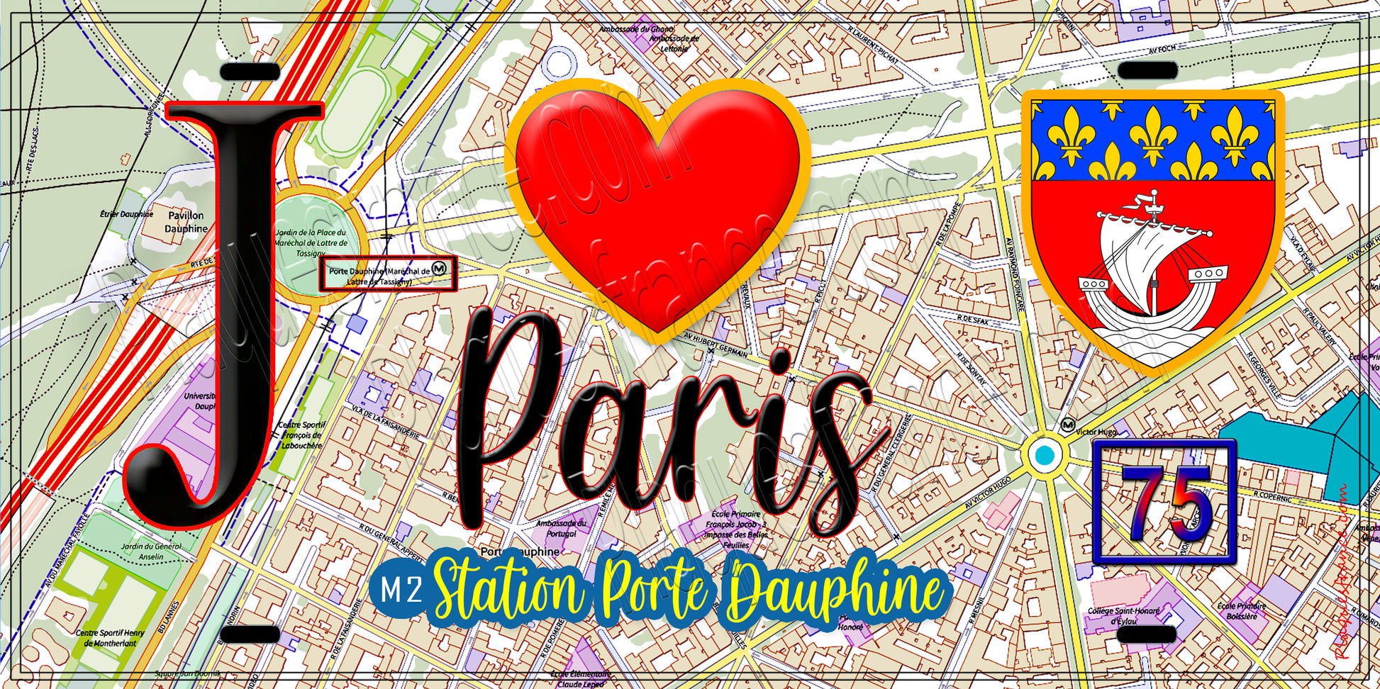 Plaque métal décorative  J' ❤️ Paris : Métro Station Porte Dauphine