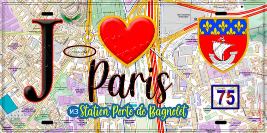 Plaque métal décorative  J' ❤️ Paris : Métro Porte de Bagnolet