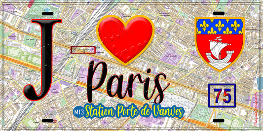 Plaque métal décorative  J' ❤️ Paris : Métro Station Porte de Vanves
