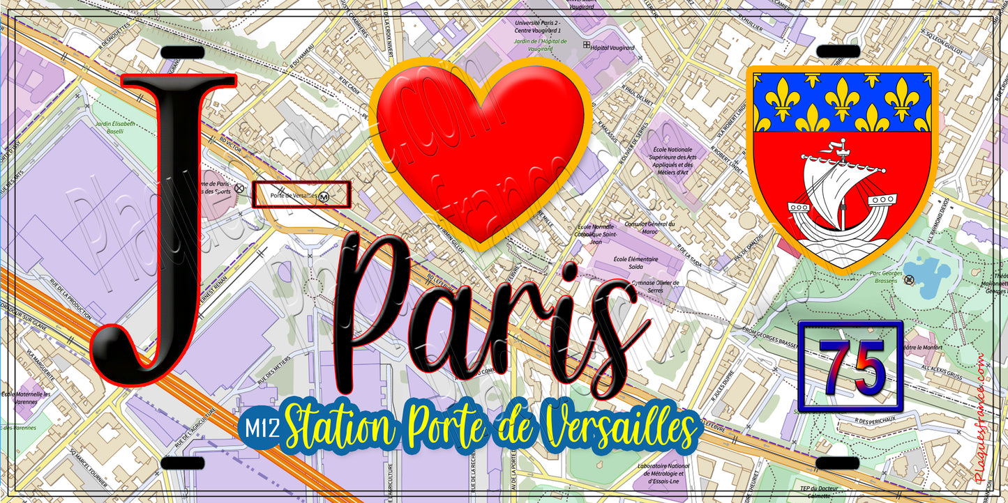 Plaque métal décorative  J' ❤️ Paris : Métro Station Porte de Versailles