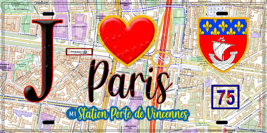 Plaque métal décorative  J' ❤️ Paris : Métro Station Porte de Vincennes