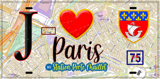 Plaque métal décorative  J' ❤️ Paris : Métro Station Porte Maillot