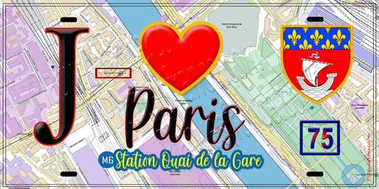 Plaque métal décorative  J' ❤️ Paris : Métro Station Quai de la Gare