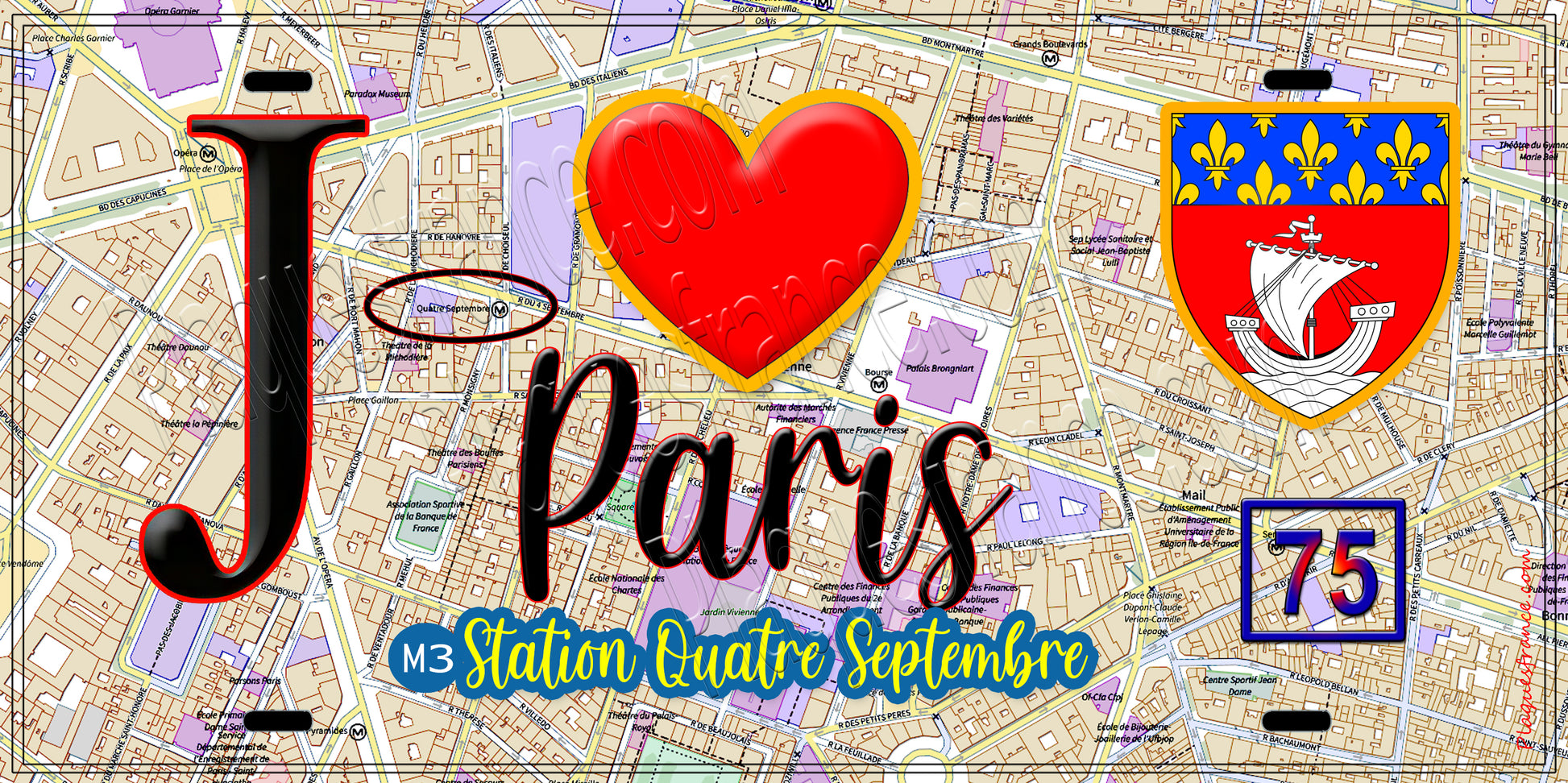 Plaque métal décorative  J' ❤️ Paris : Métro Quatre‑Septembre