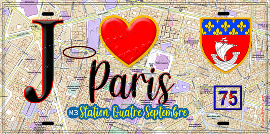Plaque métal décorative  J' ❤️ Paris : Métro Quatre‑Septembre