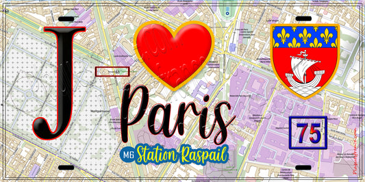 Plaque métal décorative  J' ❤️ Paris : Métro Station 	Raspail