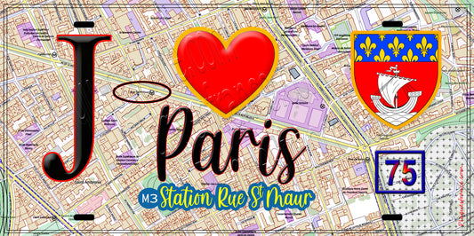 Plaque métal décorative  J' ❤️ Paris : Métro Rue Saint‑Maur