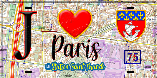 Plaque métal décorative  J' ❤️ Paris : Métro Station Saint‑Mandé