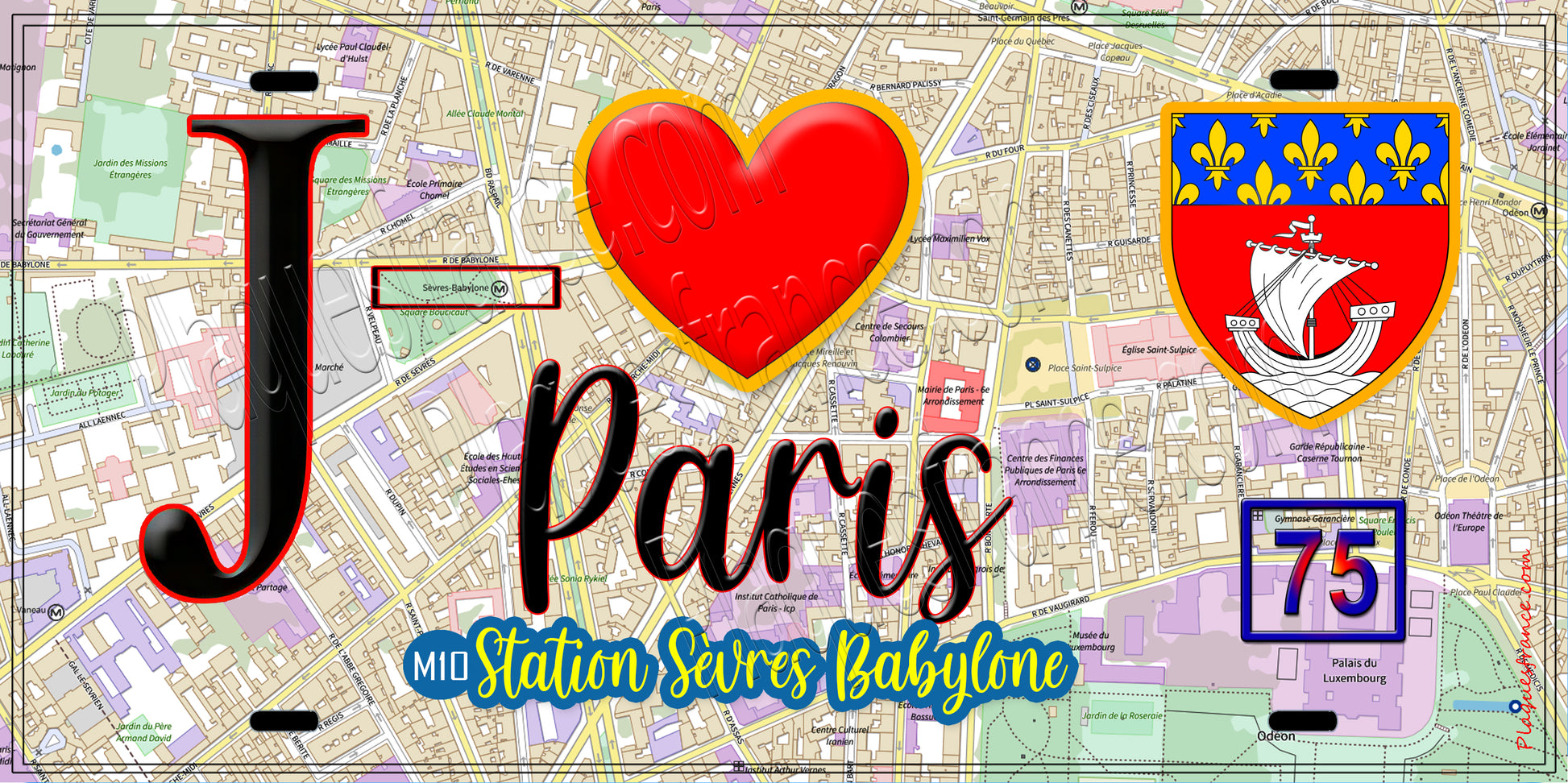Plaque métal décorative  J' ❤️ Paris : Métro Station Sèvres – Babylone