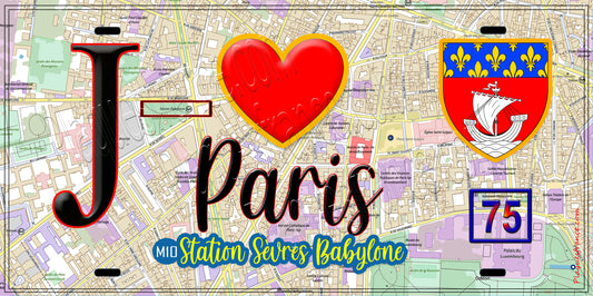 Plaque métal décorative  J' ❤️ Paris : Métro Station Sèvres – Babylone
