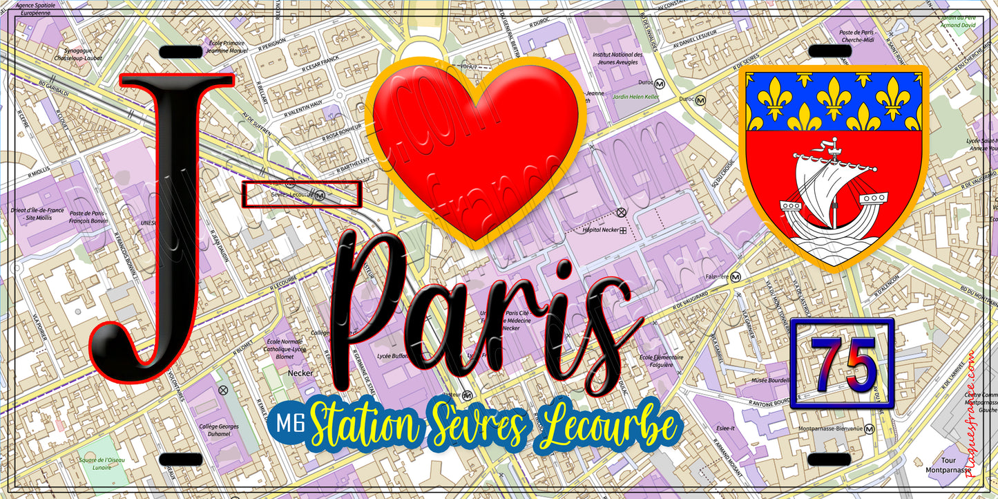 Plaque métal décorative  J' ❤️ Paris : Métro Station Sèvres – Lecourbe