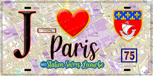 Plaque métal décorative  J' ❤️ Paris : Métro Station Sèvres – Lecourbe
