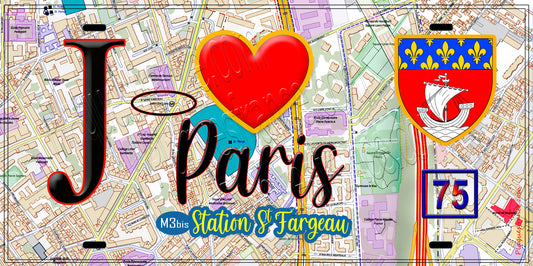 Plaque métal décorative  J' ❤️ Paris : Métro Saint‑Fargeau
