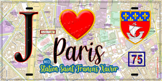 Plaque métal décorative  J' ❤️ Paris : Métro Station Saint‑François‑Xavier