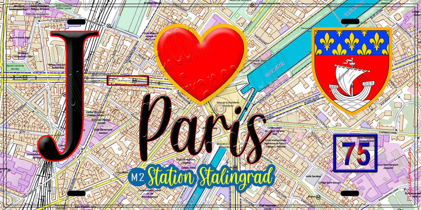 Plaque métal décorative  J' ❤️ Paris : Métro Station Stalingrad