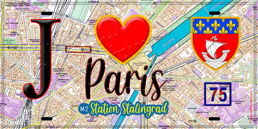 Plaque métal décorative  J' ❤️ Paris : Métro Station Stalingrad