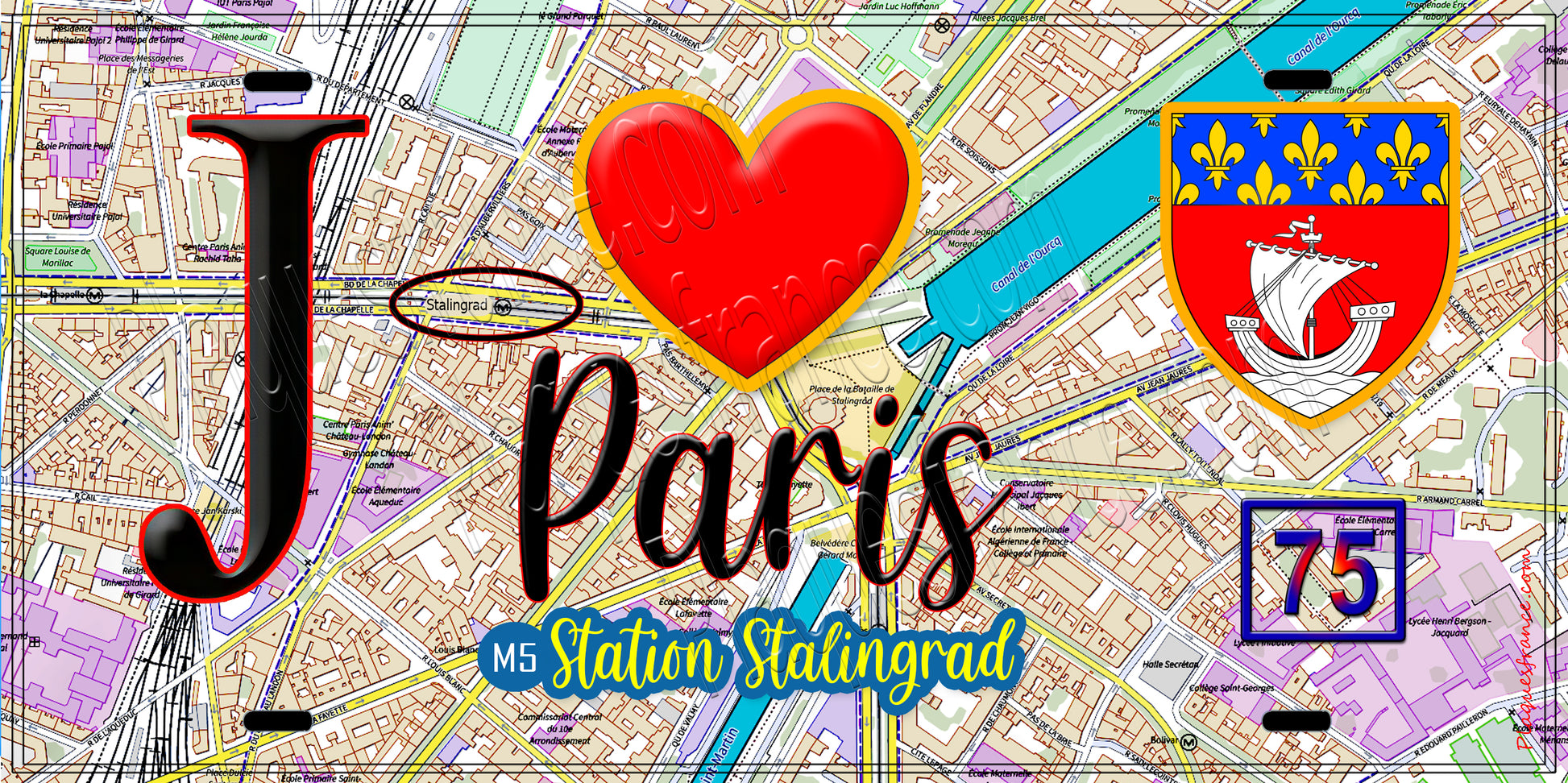 Plaque métal décorative  J' ❤️ Paris : Métro Stalingrad