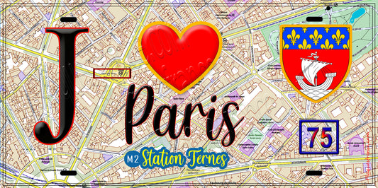 Plaque métal décorative  J' ❤️ Paris : Métro Station Ternes