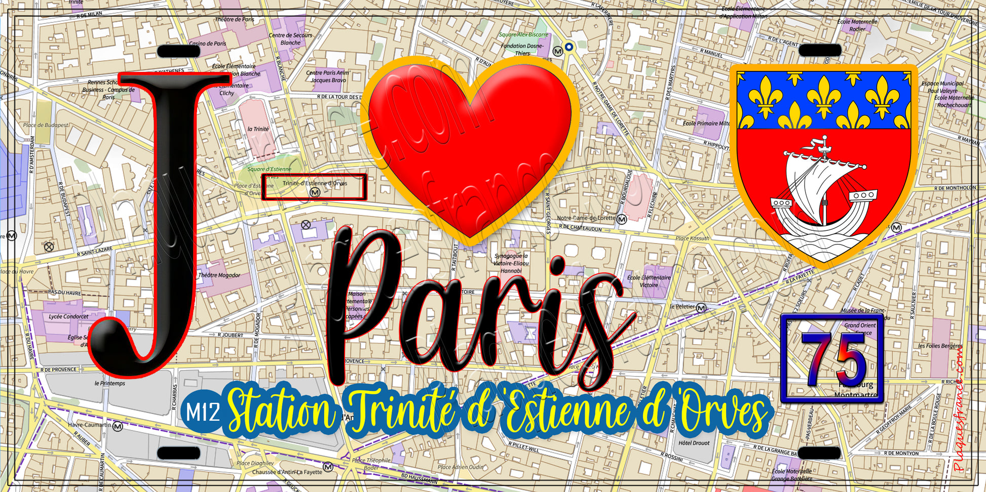 Plaque métal décorative  J' ❤️ Paris : Métro Station Trinité – d’Estienne d’Orves