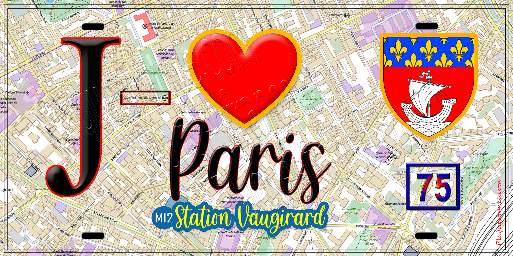 Plaque métal décorative  J' ❤️ Paris : Métro Station Vaugirard