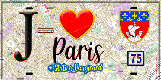 Plaque métal décorative  J' ❤️ Paris : Métro Station Vaugirard